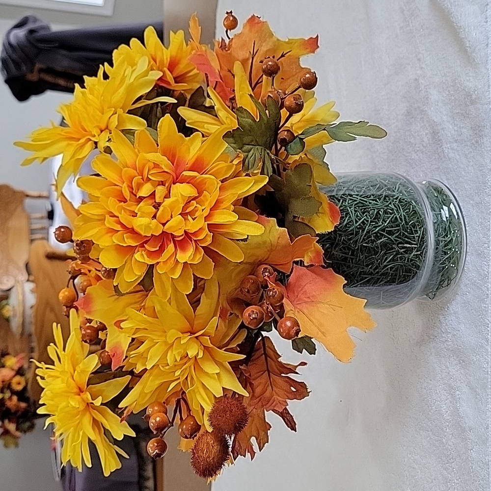 Fall Floral Arrangement in Glass Vase!!!